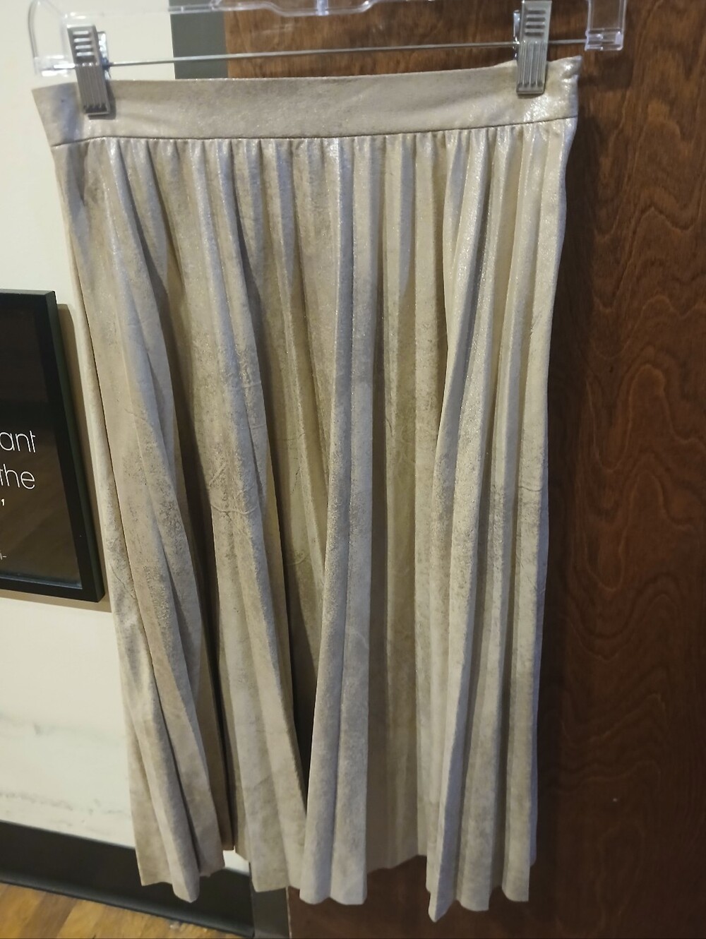 NWT/ MAEVE nude & silver pleated midi skirt